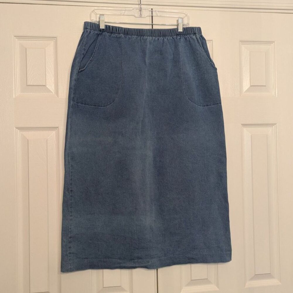 Vintage Denim & Co. Elastic Waist Denim Midi Skirt Made in USA Back Slit 1X